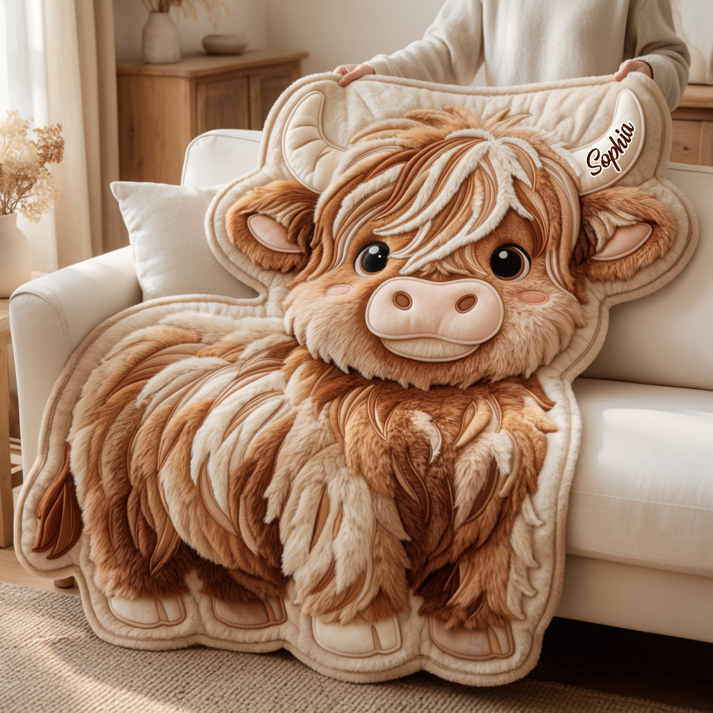 Just A Girl Who Loves Highland Cow - Personalized Highland Cow Shaped Fleece Blanket