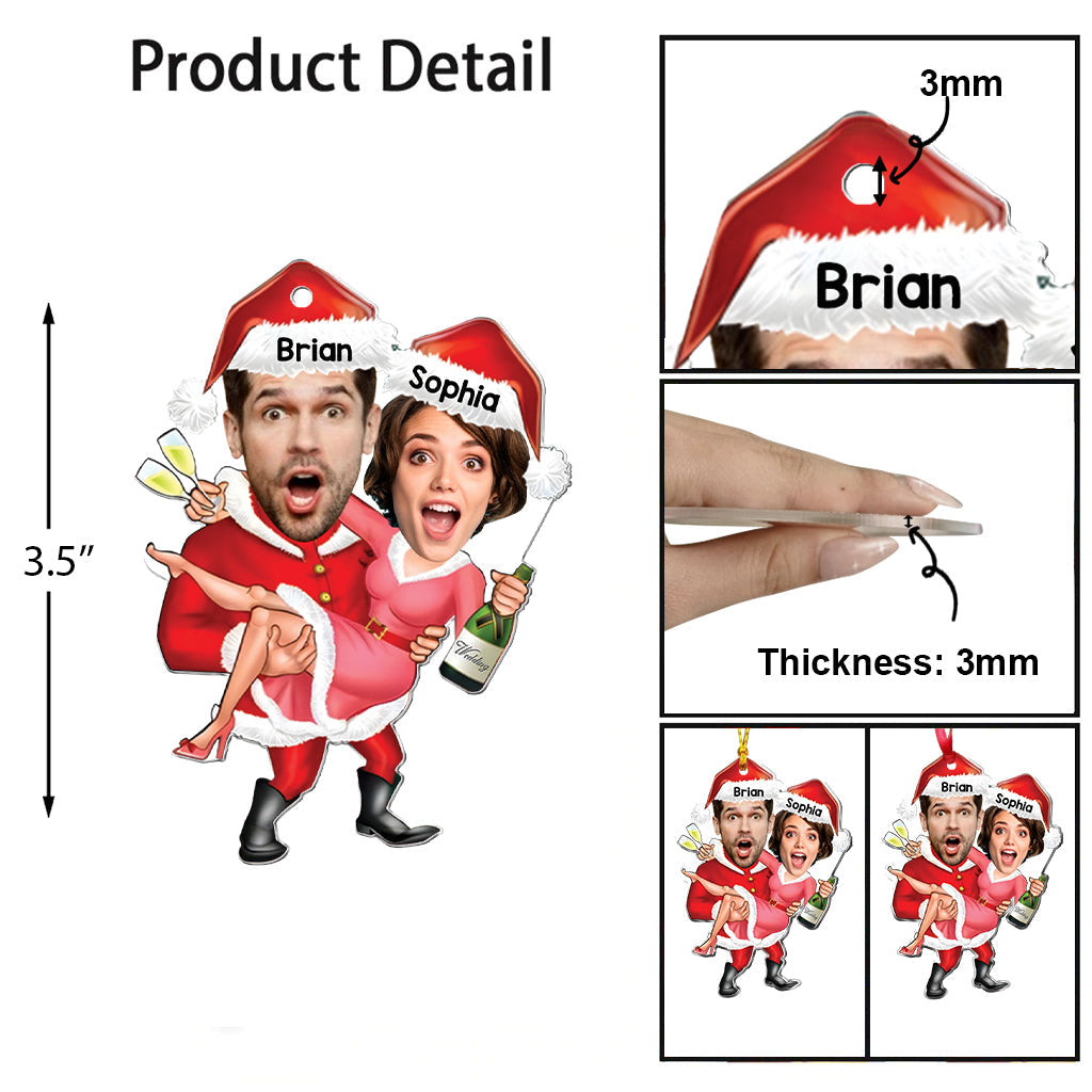 Santa Couple Celebration - Personalized Couple Transparent Ornament