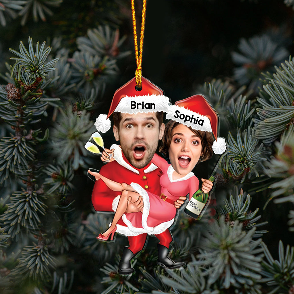 Santa Couple Celebration - Personalized Couple Transparent Ornament