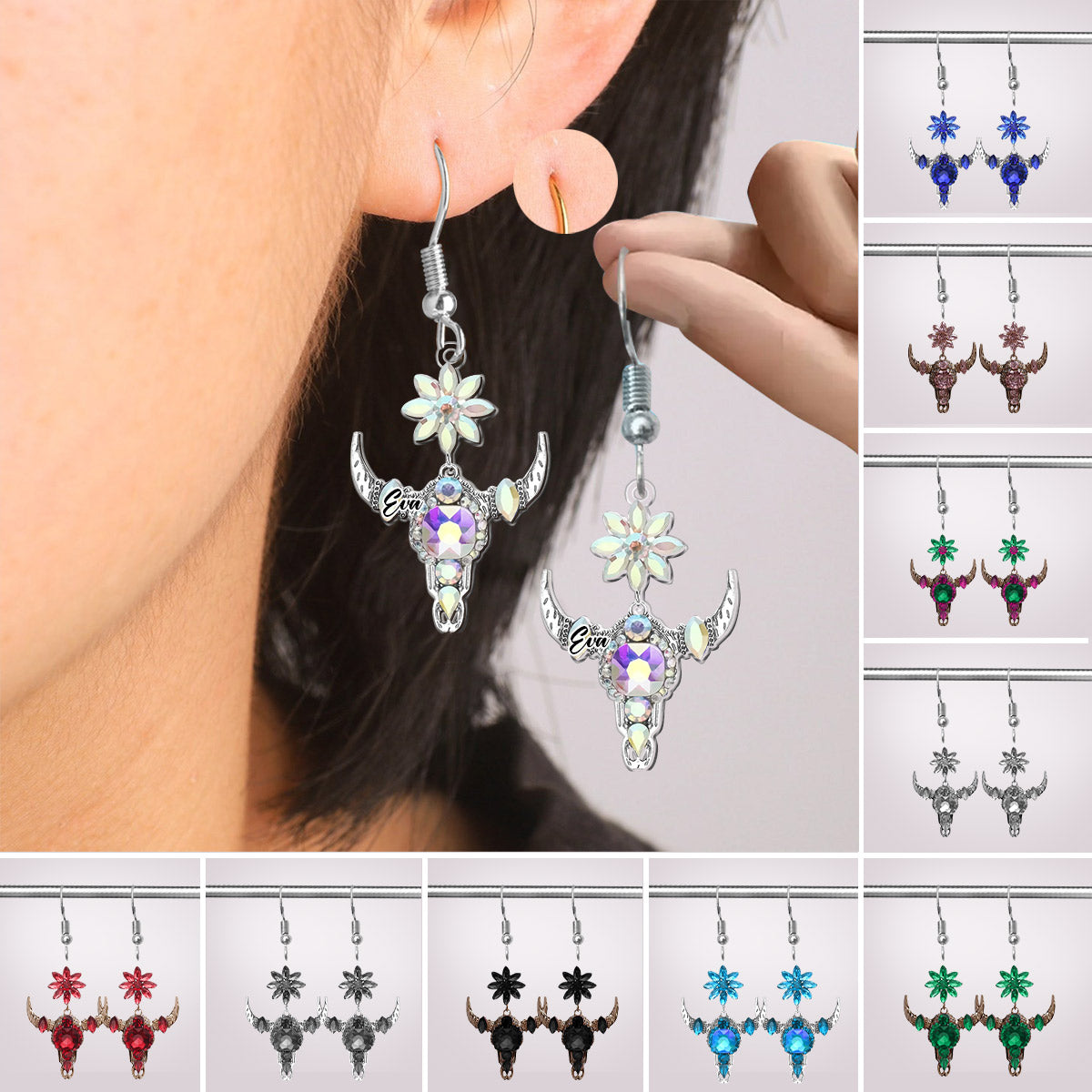 Wunderschöne personalisierte Cowgirl-Ohrringe mit Stierkopf