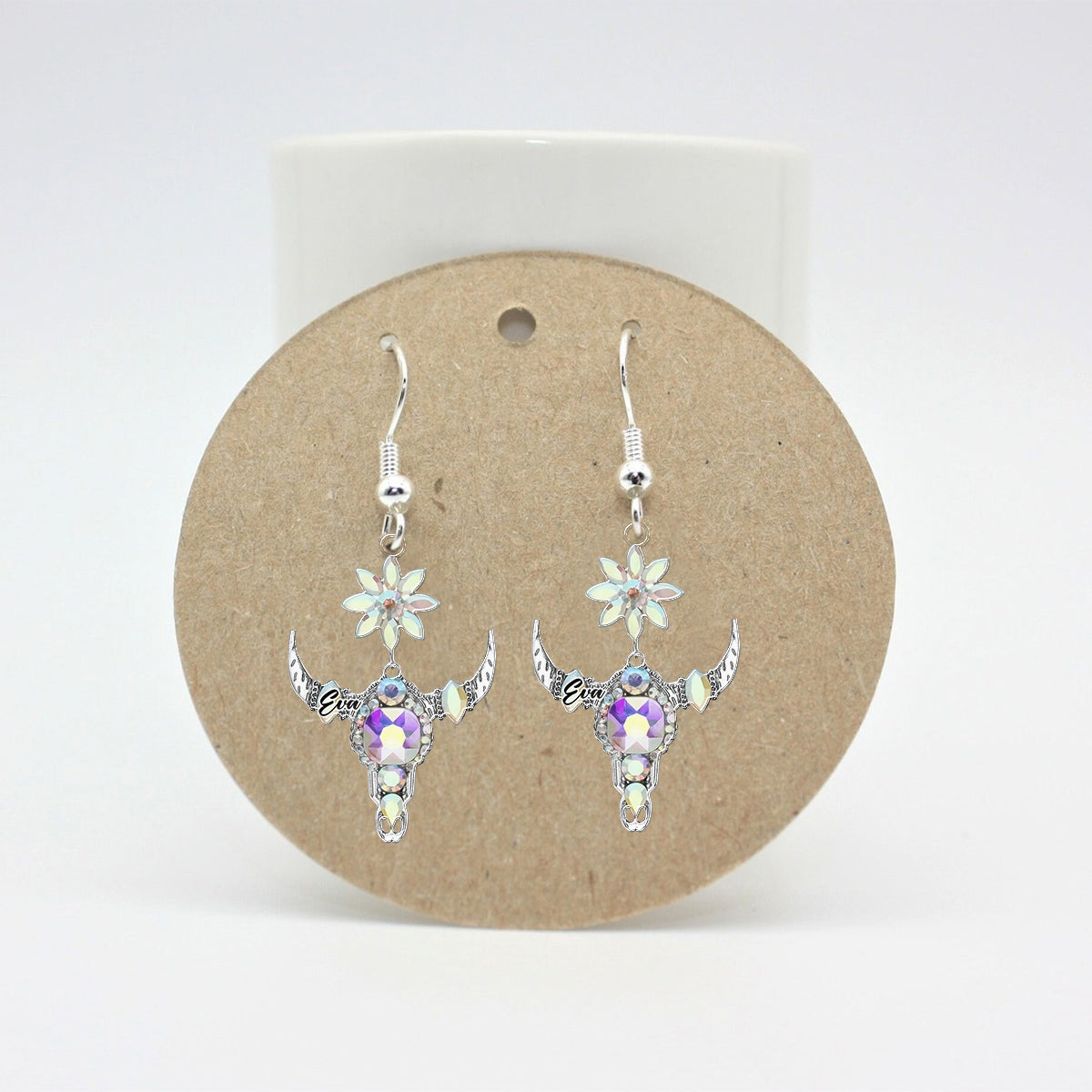 Wunderschöne personalisierte Cowgirl-Ohrringe mit Stierkopf