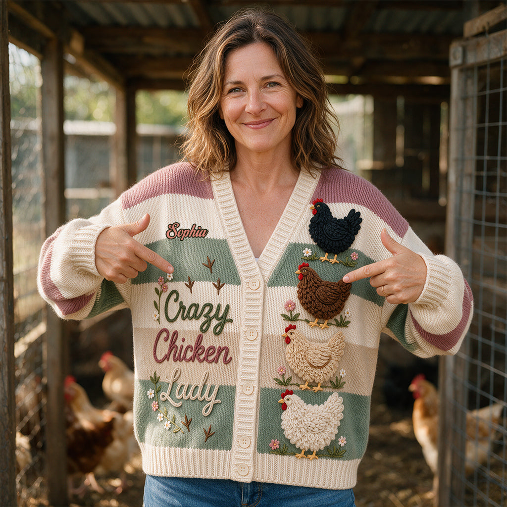 Folle de Poules - Pull Cardigan Personnalisé