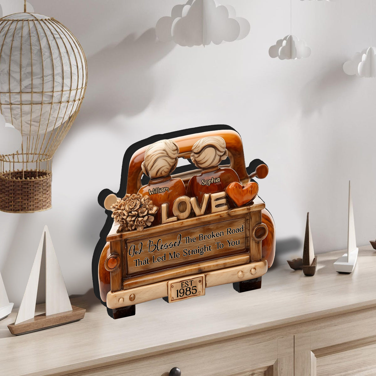 God Blessed The Broken Road That Led Me Straight to You - Personalized Couple Custom Shaped Wood Plaque