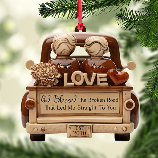 God Blessed The Broken Road - Personalized Couple Ornament