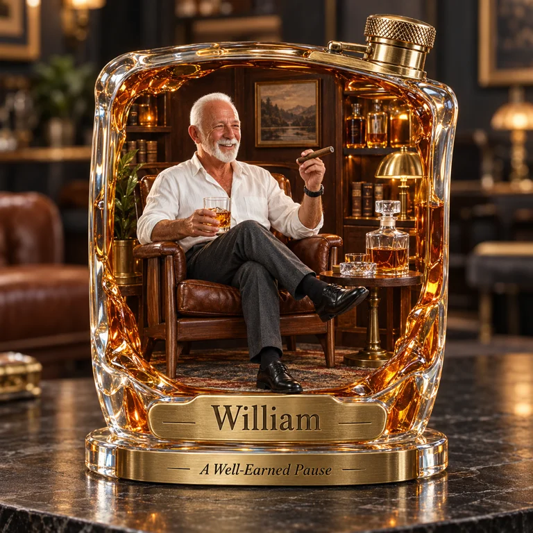 Personalized Whiskey Acrylic Plaque - Custom Photo Flask Lounge Diorama