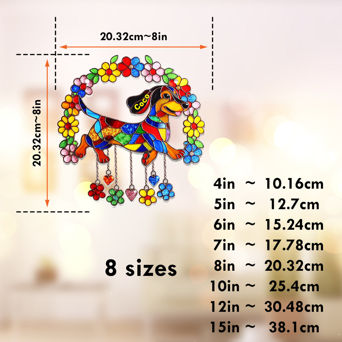 Cute Dachshund With Flowers - Personalized Dachshund Window Hanging Suncatcher Ornament