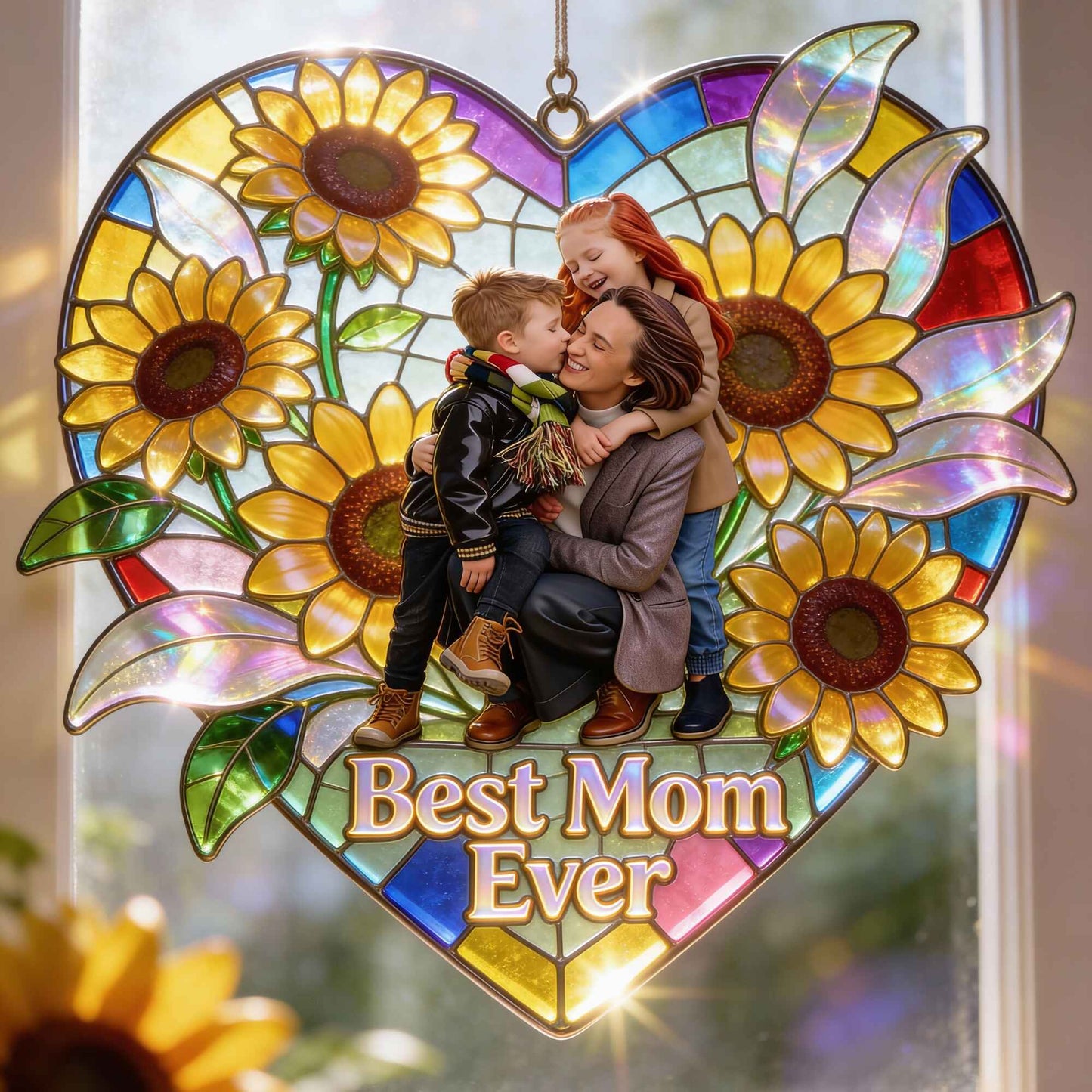 Love Grandma, Best Grandma Ever - Personalized Grandma Window Hanging Suncatcher Ornament
