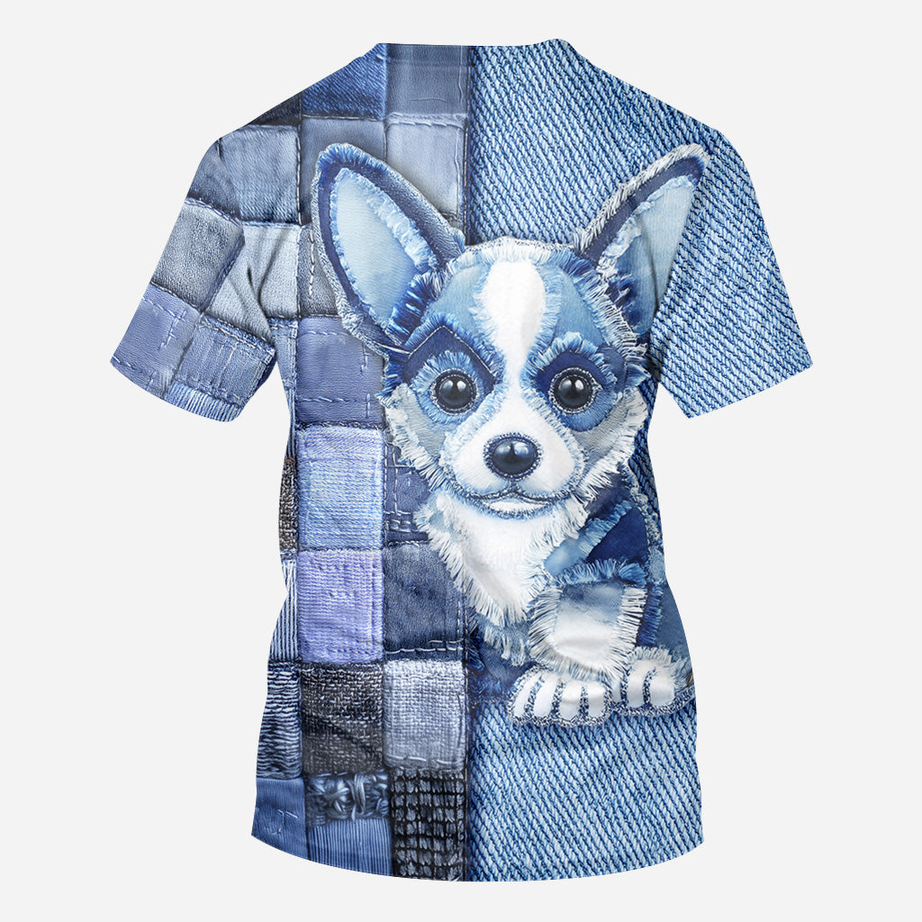 T-shirt personnalisé « J’adore le Pembroke Welsh Corgi » avec un chien.