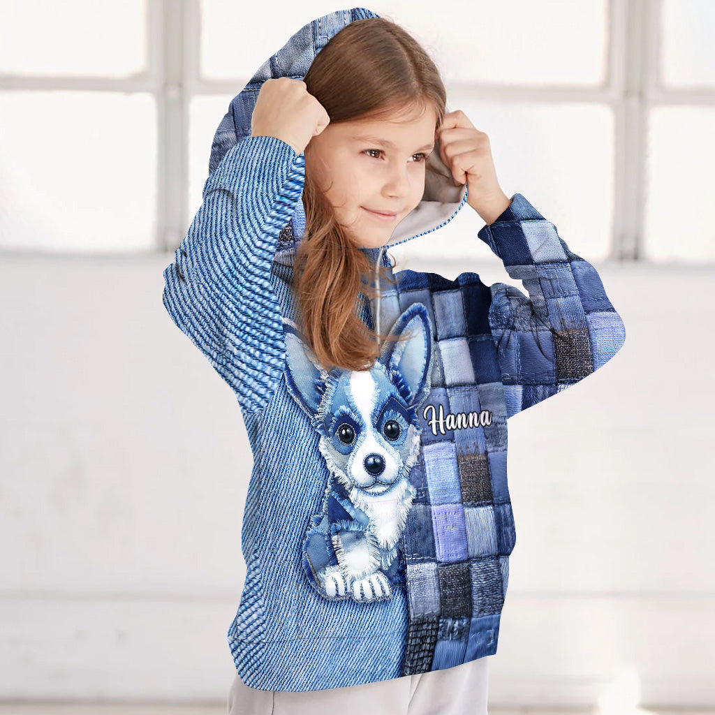 T-shirt personnalisé « J’adore le Pembroke Welsh Corgi » avec un chien.