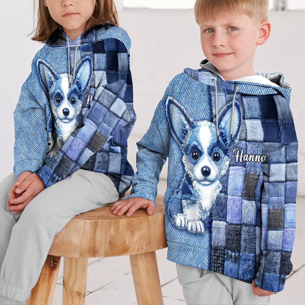 T-shirt personnalisé « J’adore le Pembroke Welsh Corgi » avec un chien.