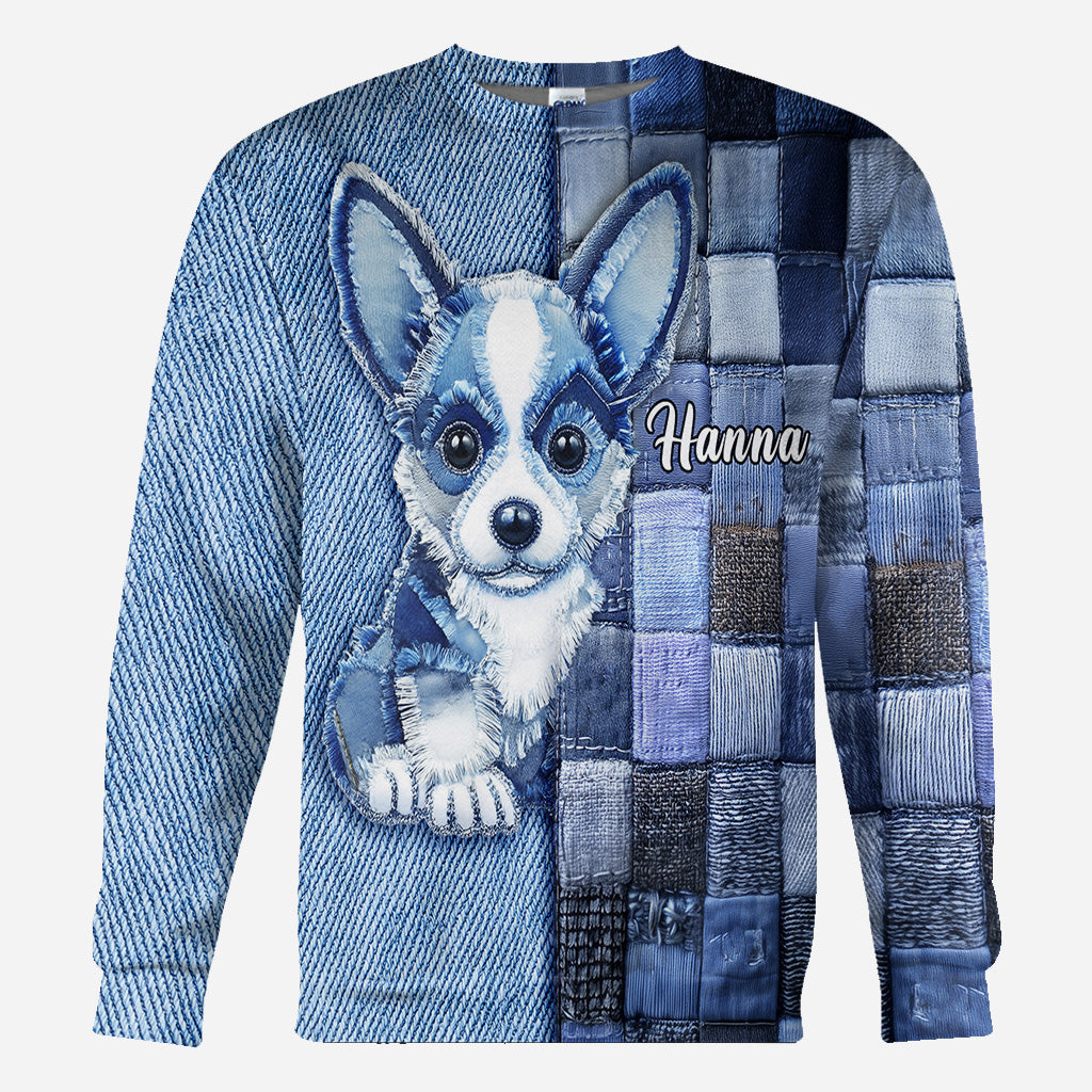 T-shirt personnalisé « J’adore le Pembroke Welsh Corgi » avec un chien.