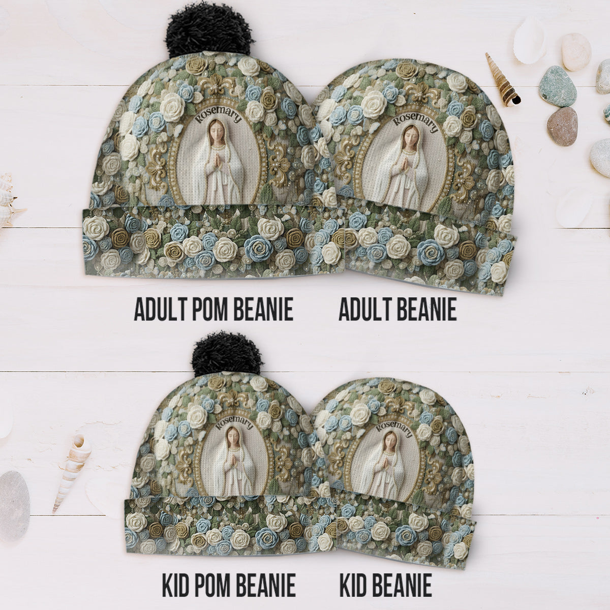 Our Lady's Rose - Personalized Christian Knitted Beanie Hat and Scarf Set