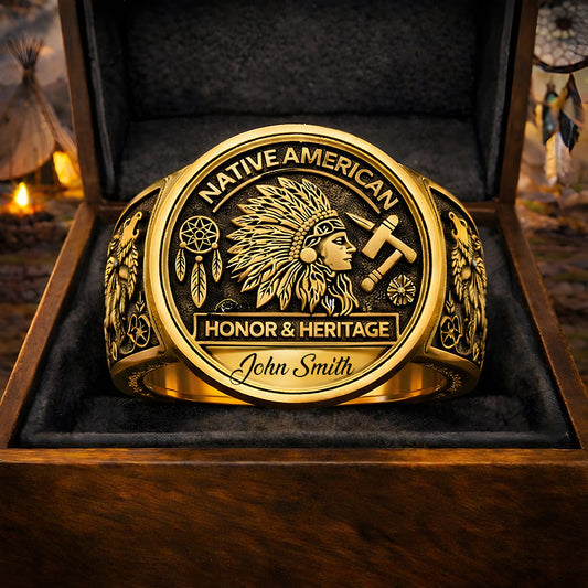 Fierté autochtone, Amérindien - Bague chevalière personnalisée pour Amérindien