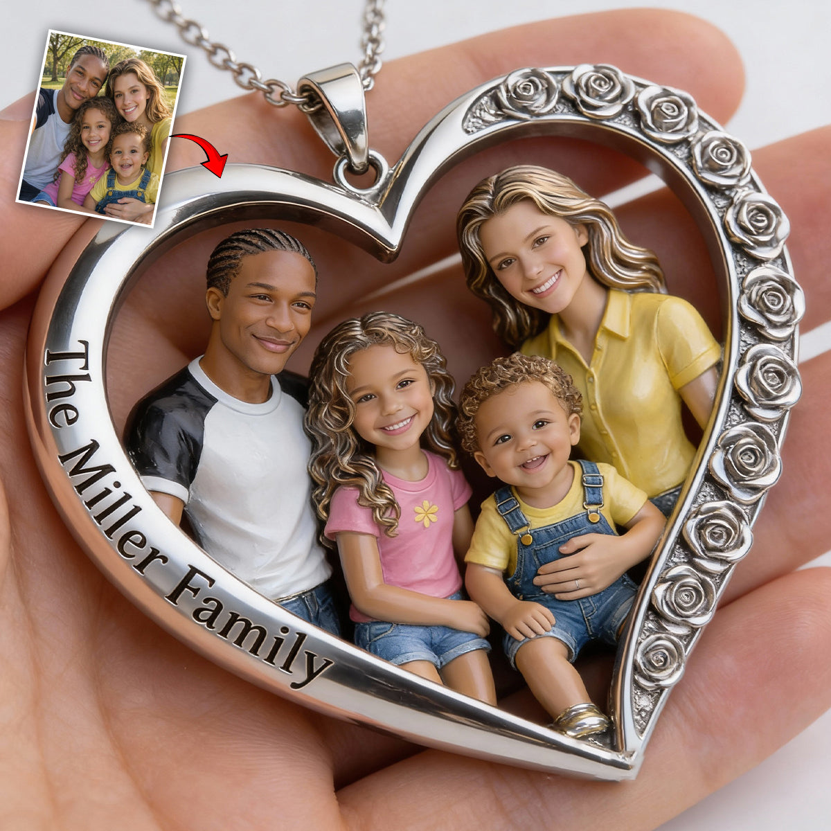 Custom From Any Photo - Personalized Family Shaped Metal Pendant Necklace