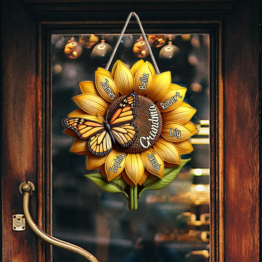 Sunflower Gift For Grandma Mom - Personalized Grandma Custom Shaped Wood Sign