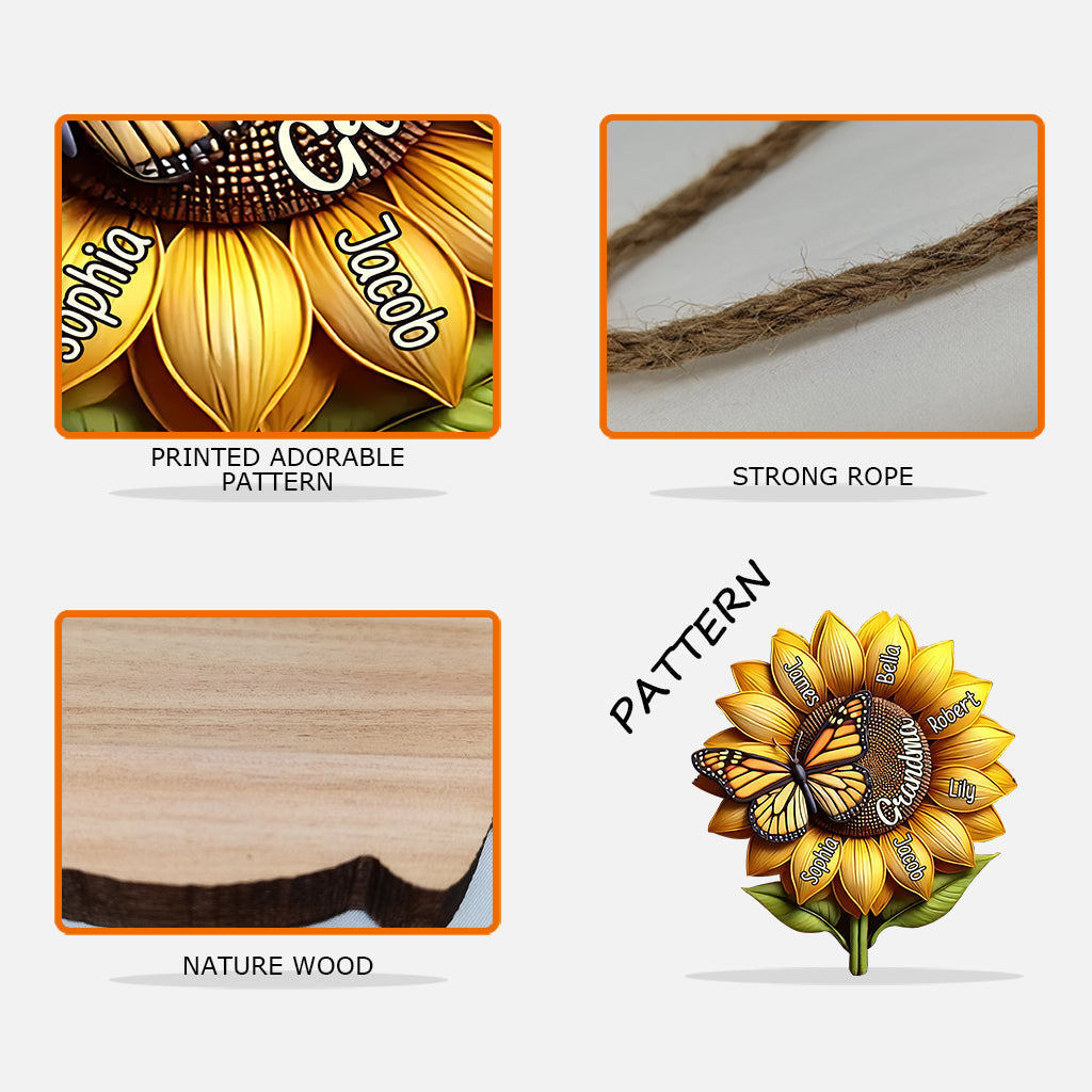 Sunflower Gift For Grandma Mom - Personalized Grandma Custom Shaped Wood Sign