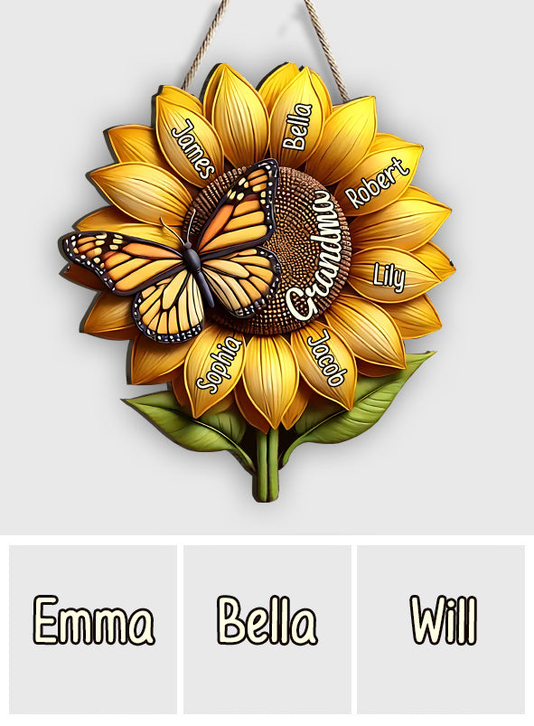 Sunflower Gift For Grandma Mom - Personalized Grandma Custom Shaped Wood Sign