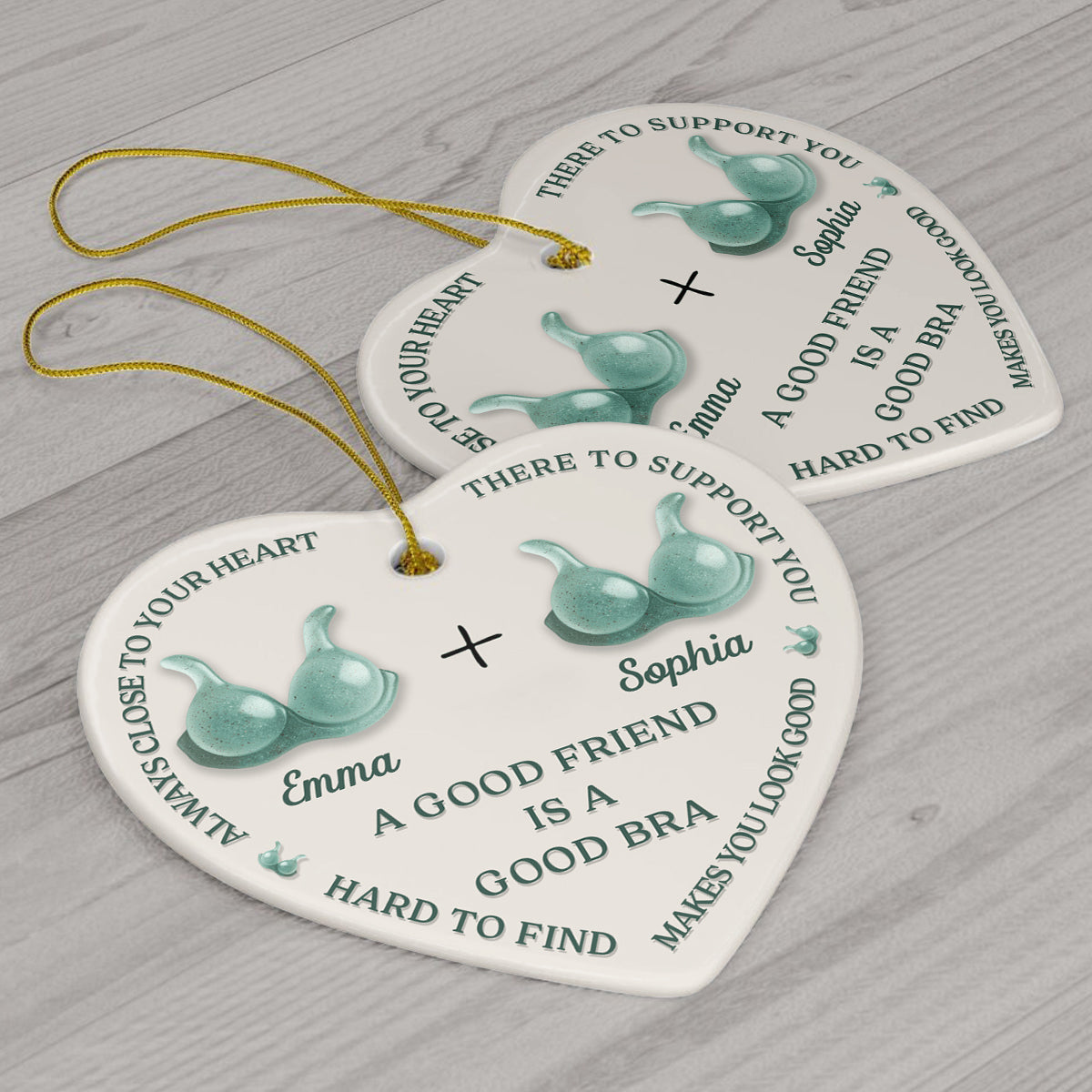 A Good Friend Is A Good Bra - Personalized Bestie Ceramic Heart Ornament