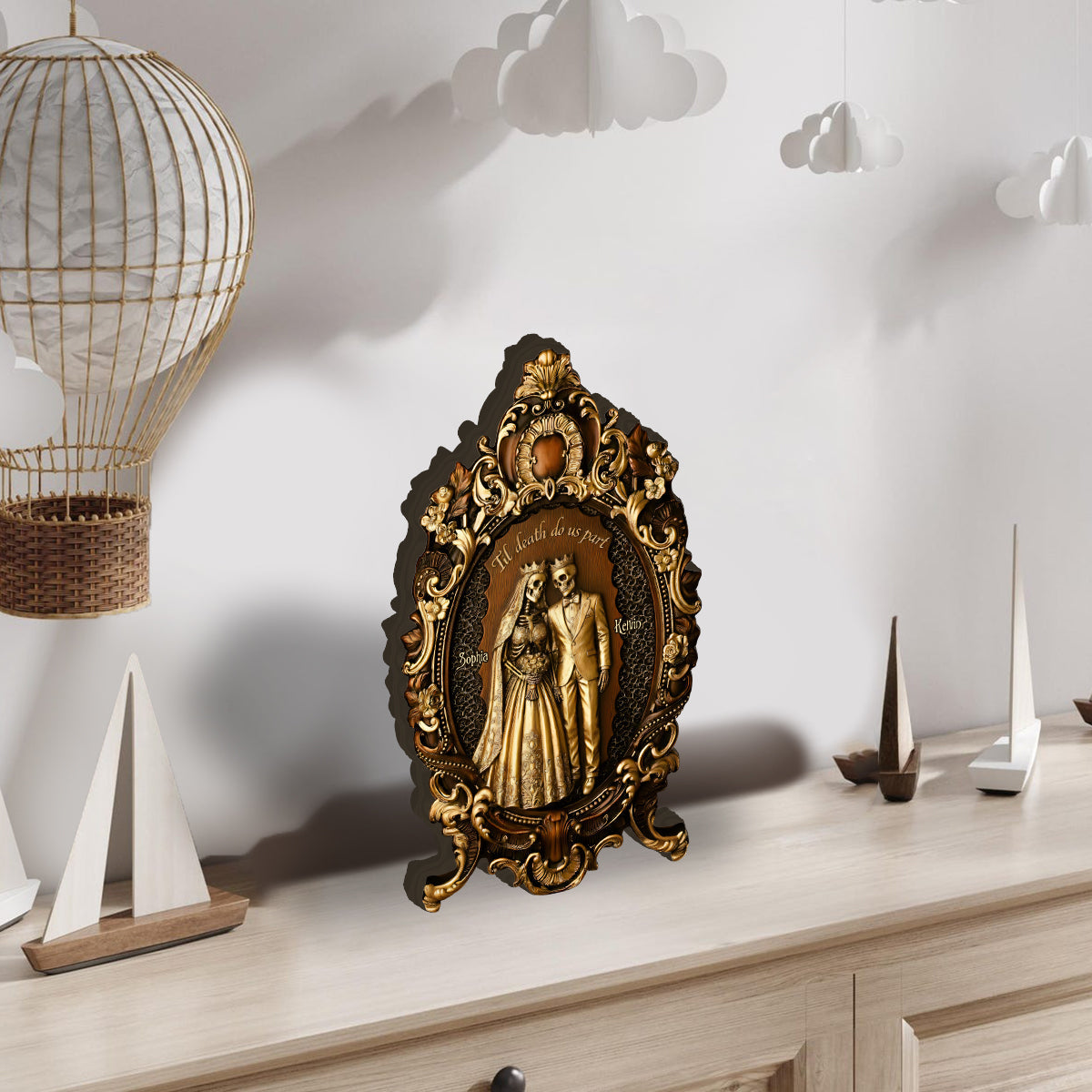 Til Death Do Us Part - Personalized Couple Custom Shaped Wood Plaque