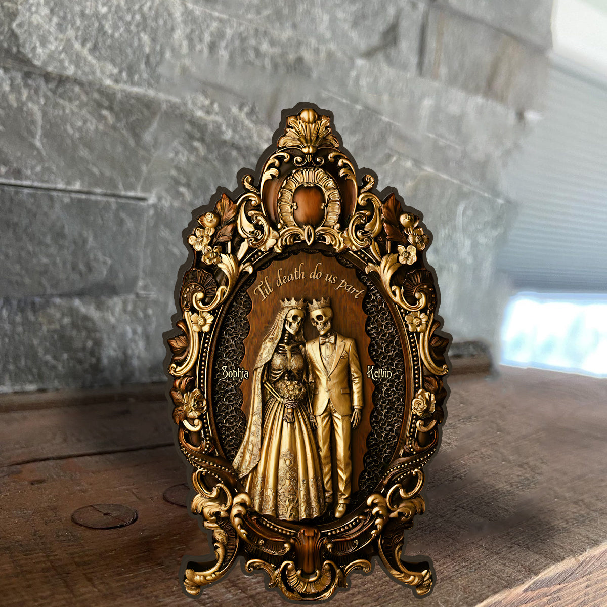 Til Death Do Us Part - Personalized Couple Custom Shaped Wood Plaque