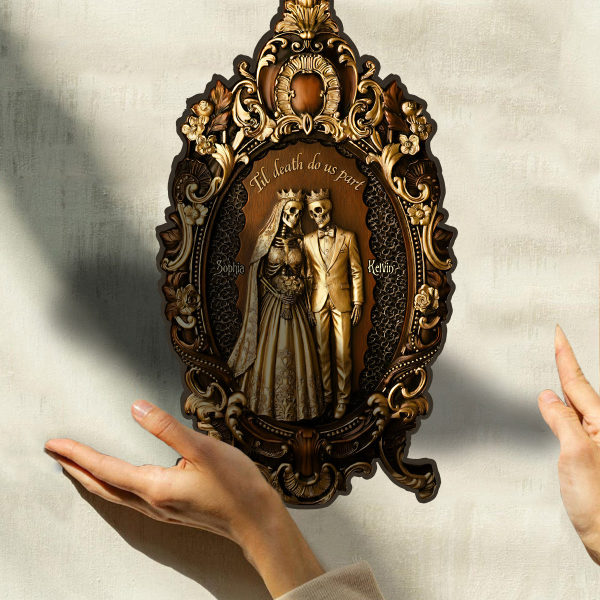 Til Death Do Us Part - Personalized Couple Custom Shaped Wood Plaque