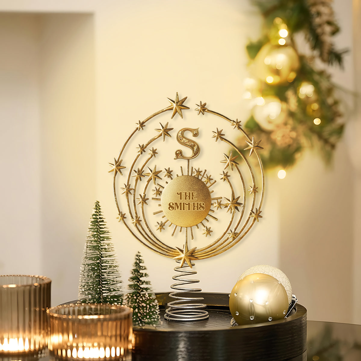 Merry Christmas 2025, Family Initial Custom - Personalized Family LED Light Tree Topper