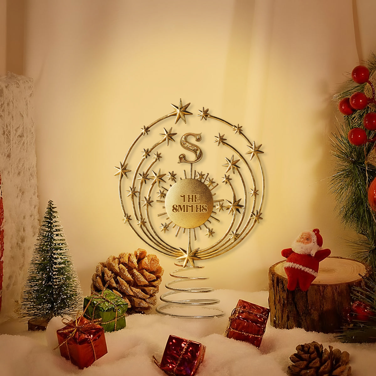 Merry Christmas 2025, Family Initial Custom - Personalized Family LED Light Tree Topper