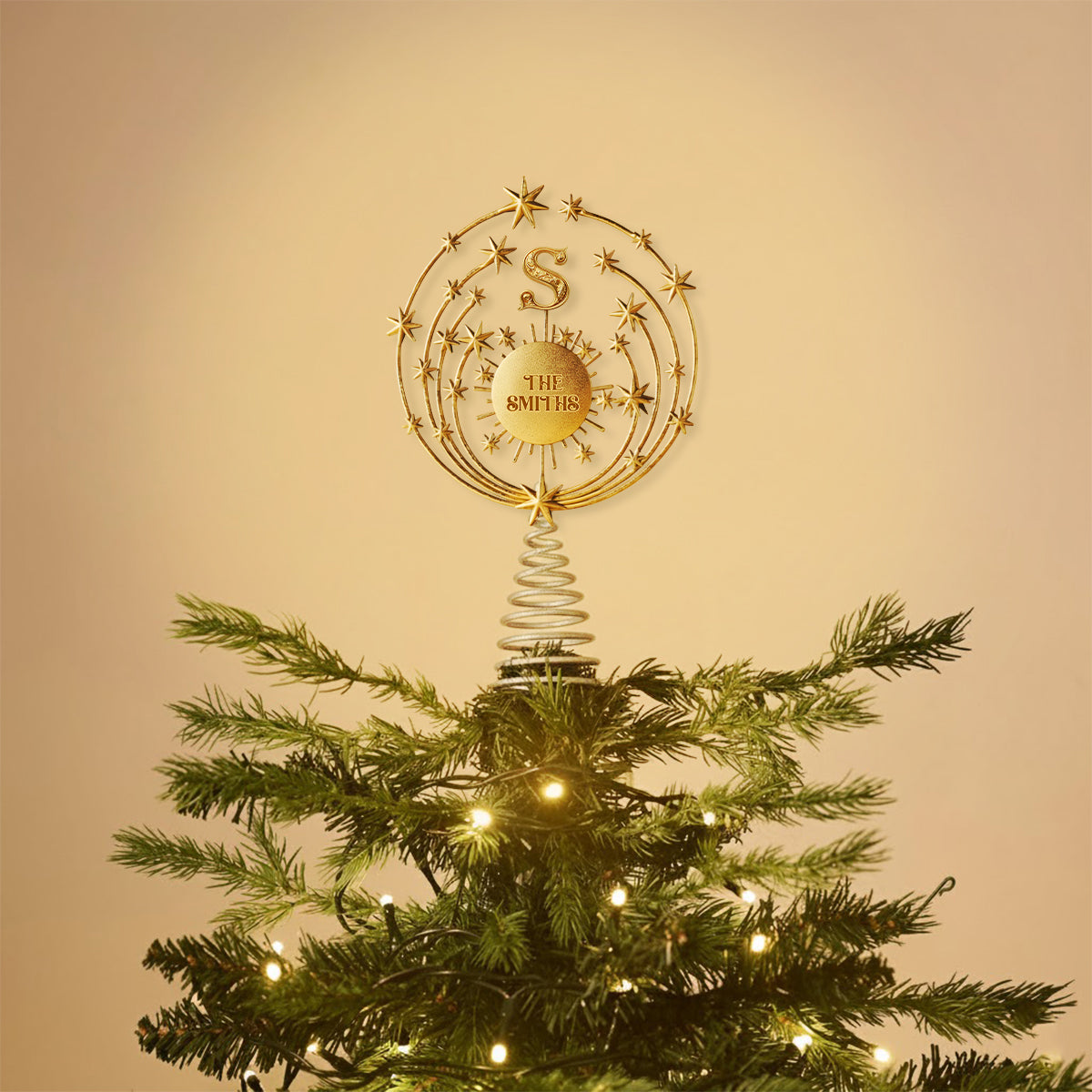 Merry Christmas 2025, Family Initial Custom - Personalized Family LED Light Tree Topper