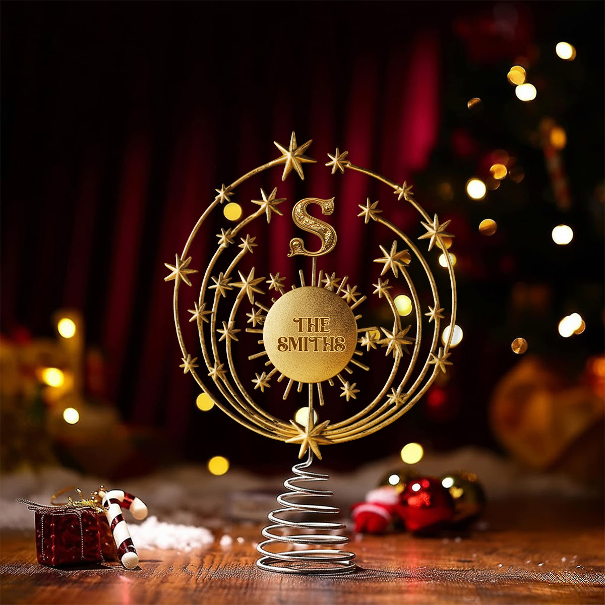 Merry Christmas 2025, Family Initial Custom - Personalized Family LED Light Tree Topper