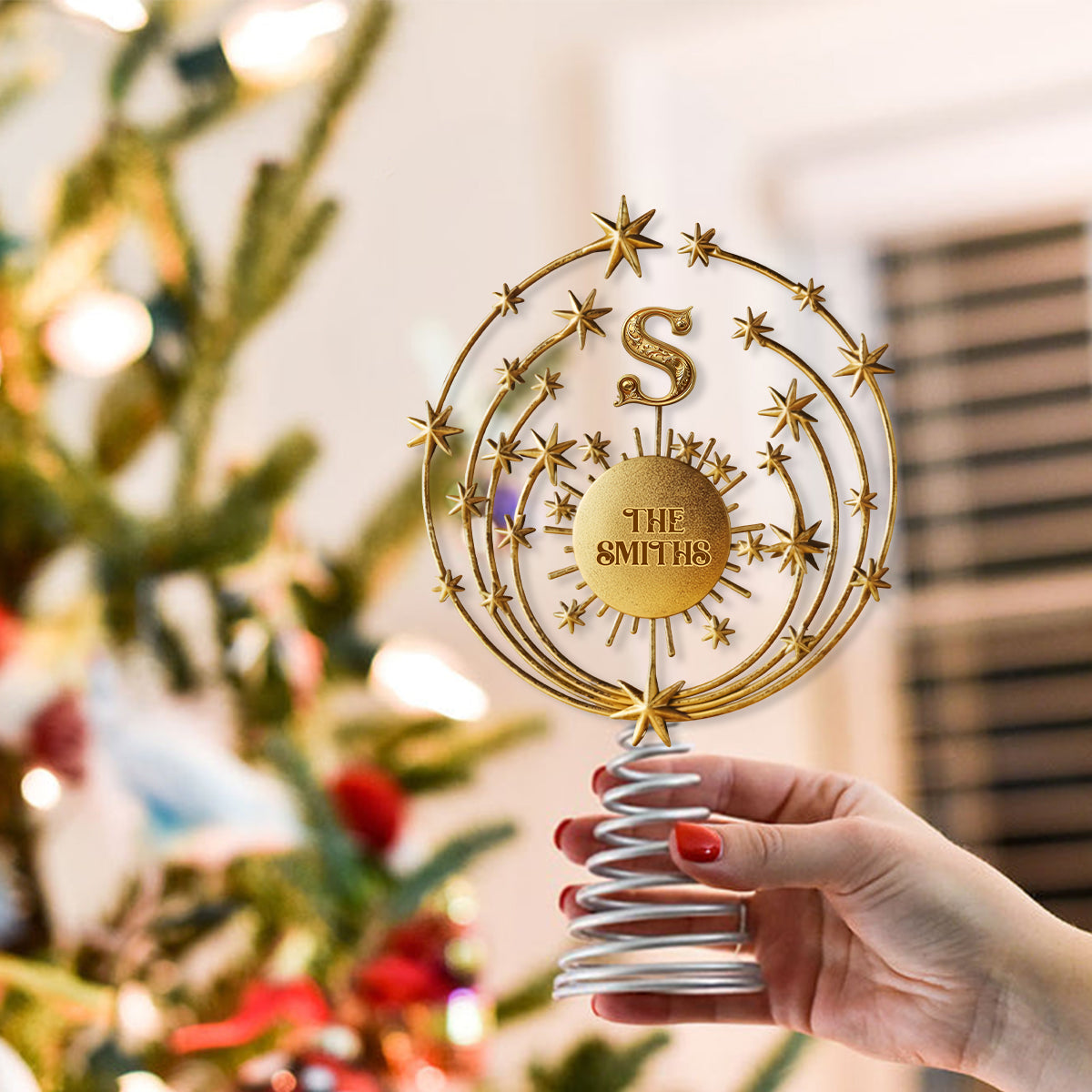 Merry Christmas 2025, Family Initial Custom - Personalized Family LED Light Tree Topper