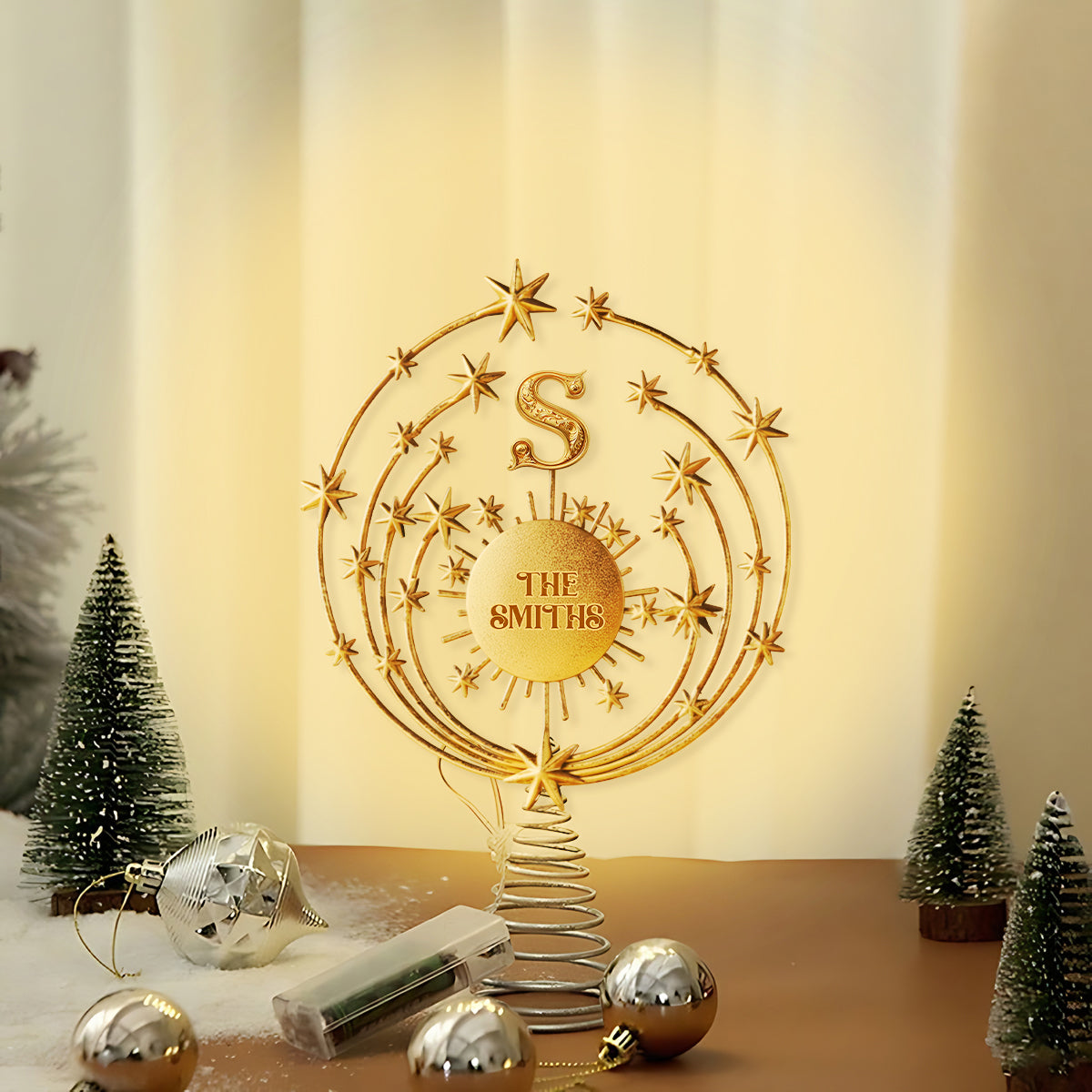 Merry Christmas 2025, Family Initial Custom - Personalized Family LED Light Tree Topper