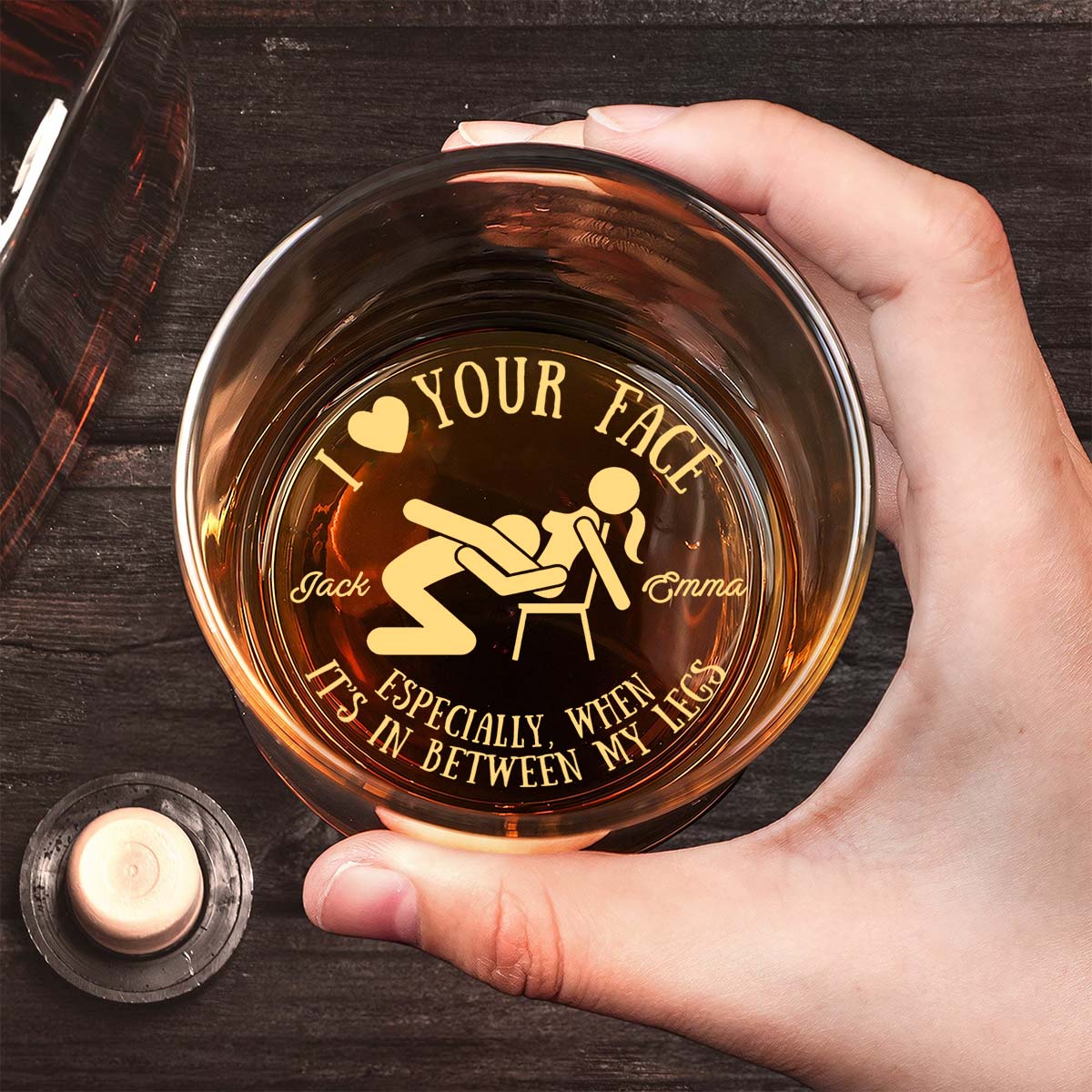 I Love Your Face Between My Legs - Personalized Couple Engraved Whiskey Glass