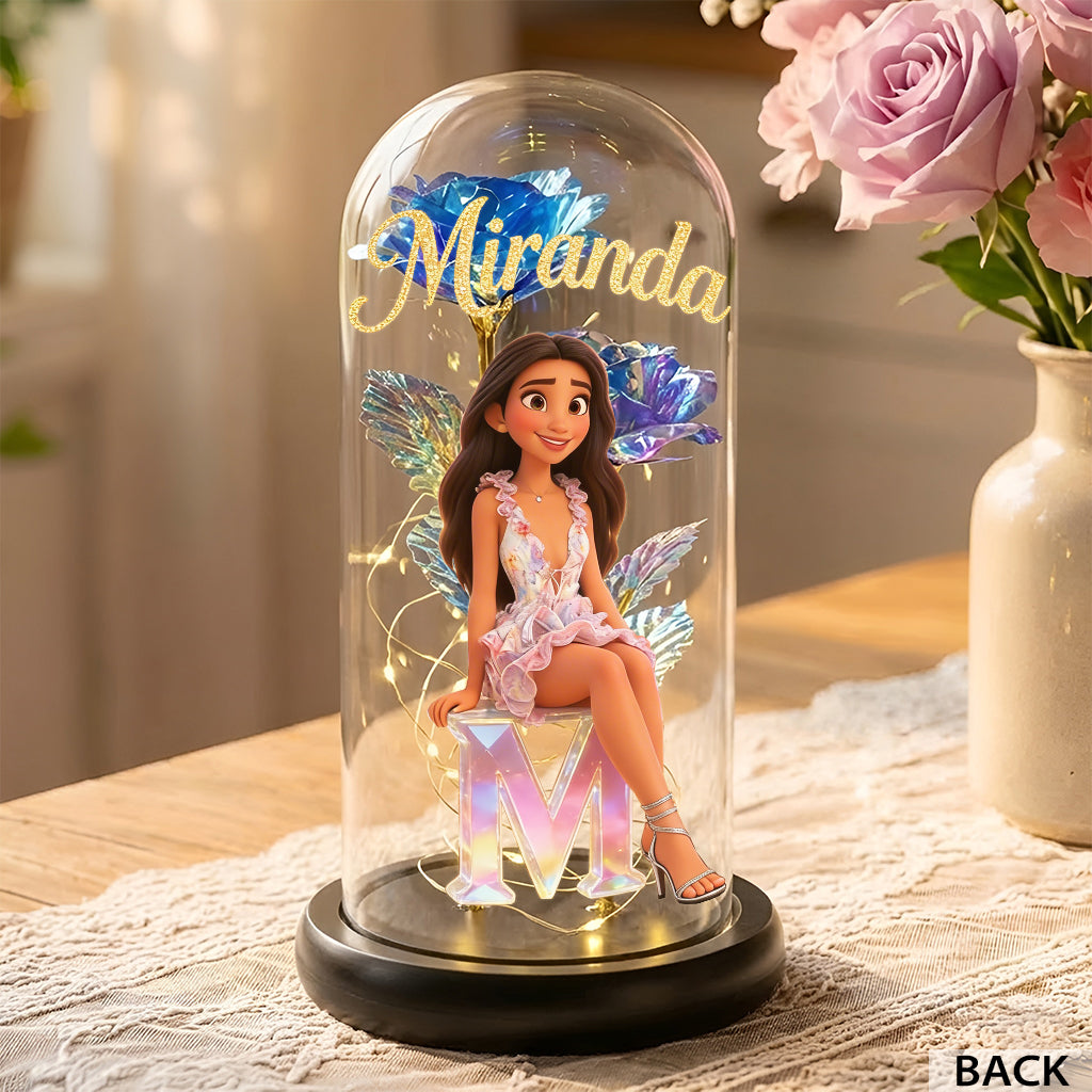 Crystal Alphabet Letter Gift - Personalized Self Love Glowing Roses Glass Dome