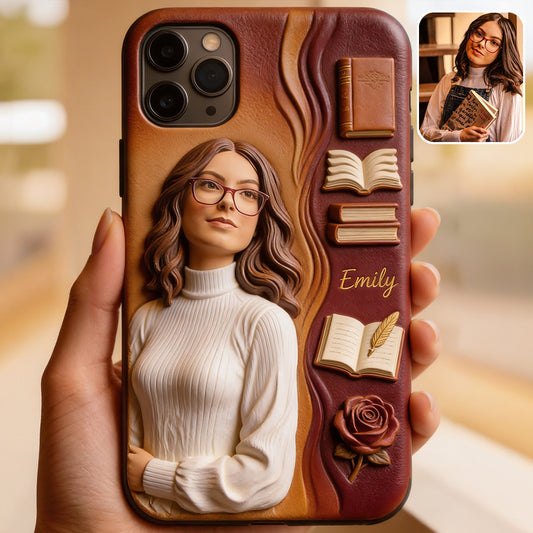 Custom Any Photo Love Books - Personalized Book 3D Embossed Leather Phone Case