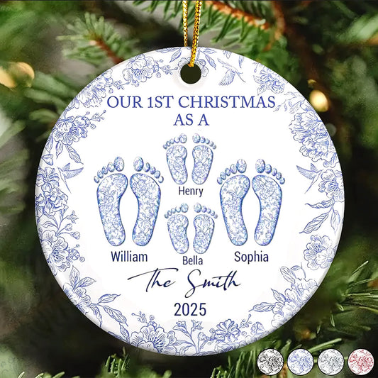 Our First Christmas - Personalized Family Ceramic Circle Ornament