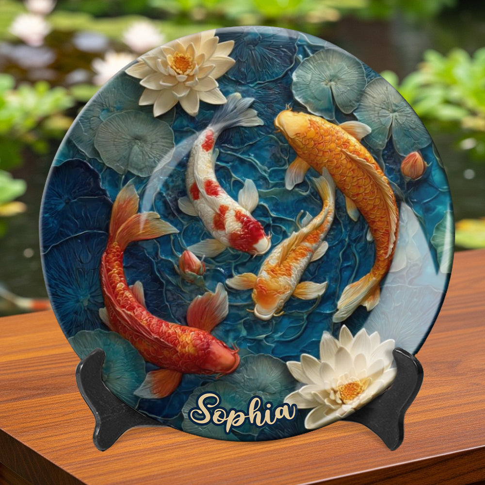 Magnifique Poisson - Assiette ronde en céramique personnalisée avec motif Koi