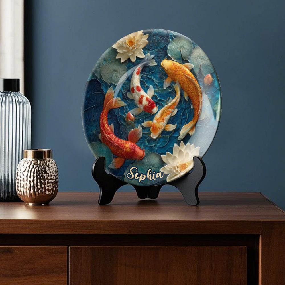 Magnifique Poisson - Assiette ronde en céramique personnalisée avec motif Koi