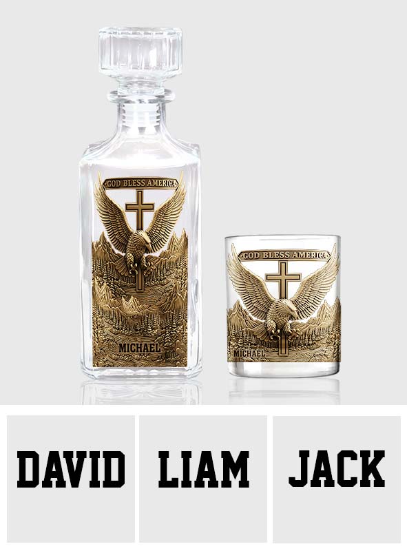 God Bless America - Personalized Bald Eagle Whiskey Decanter Set