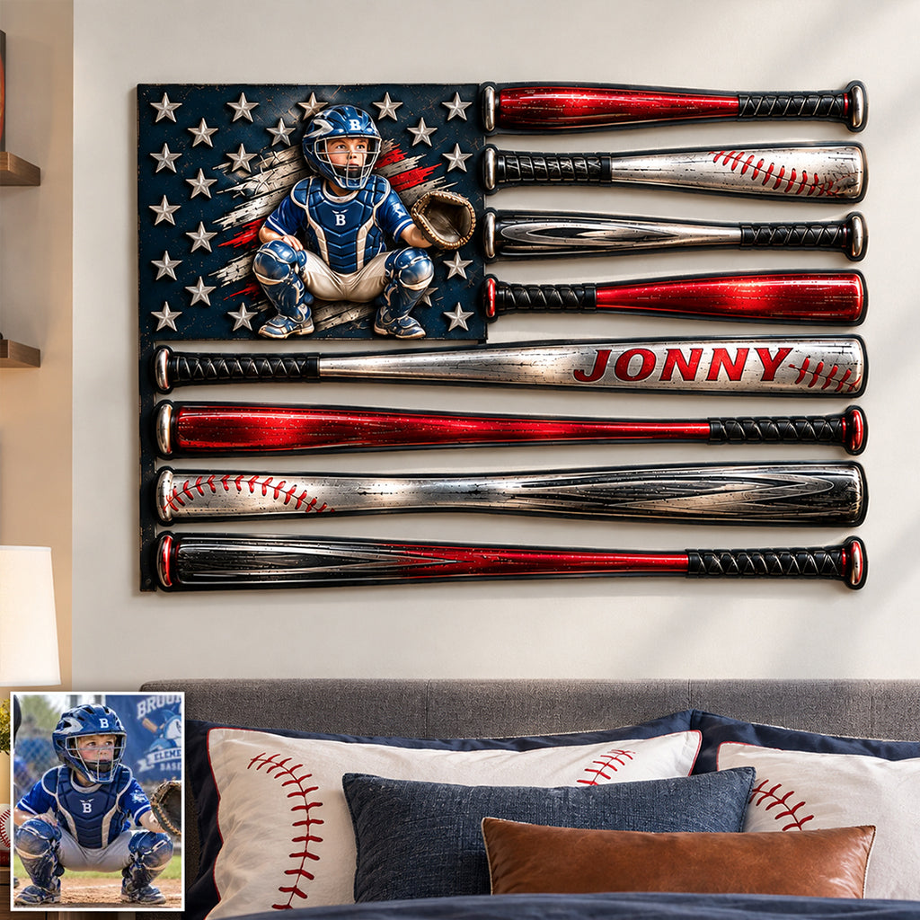 USA Baseball Club - Personalized Baseball 3D Printed Cut Metal Sign