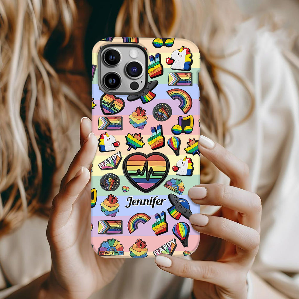Coque de téléphone et support pour téléphone personnalisés « Arc-en-ciel de la fierté » avec impression intégrale, en soutien à la communauté LGBT.