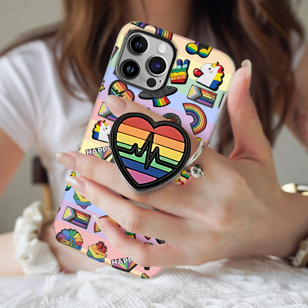 Coque de téléphone et support pour téléphone personnalisés « Arc-en-ciel de la fierté » avec impression intégrale, en soutien à la communauté LGBT.