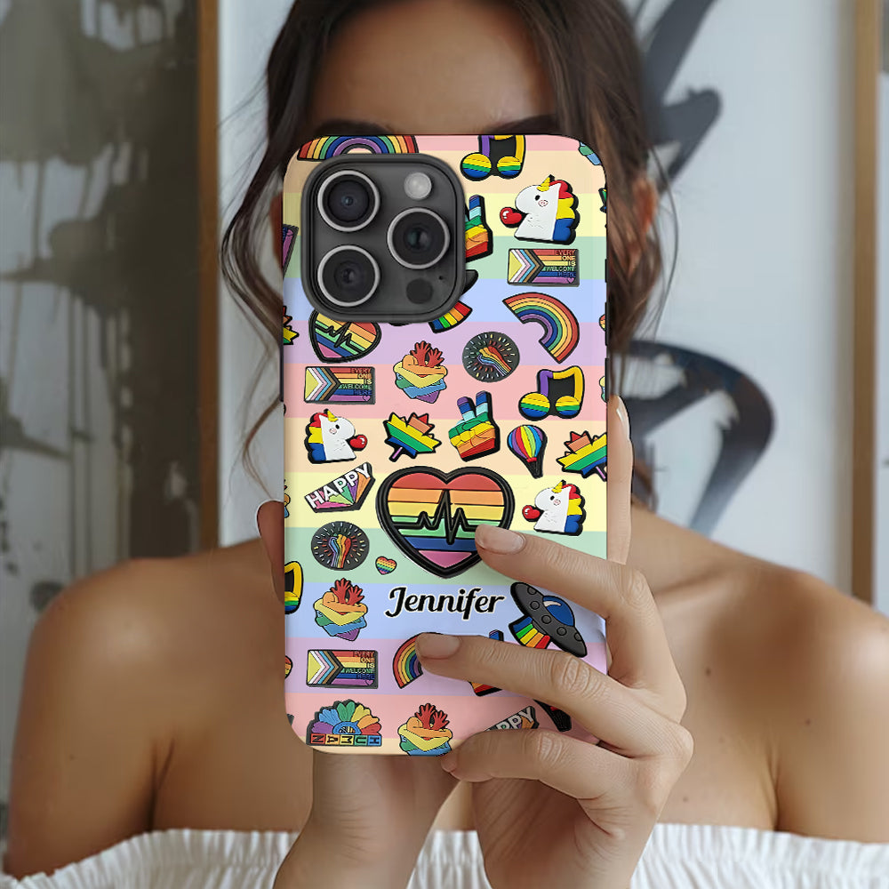 Coque de téléphone et support pour téléphone personnalisés « Arc-en-ciel de la fierté » avec impression intégrale, en soutien à la communauté LGBT.