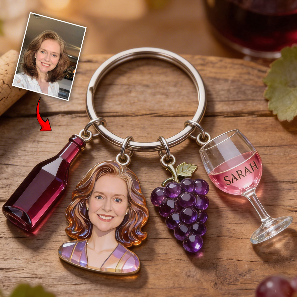 Love Wine - Personalized Wine Keychain With Charms