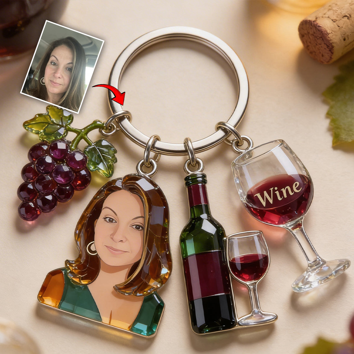Love Wine - Personalized Wine Keychain With Charms