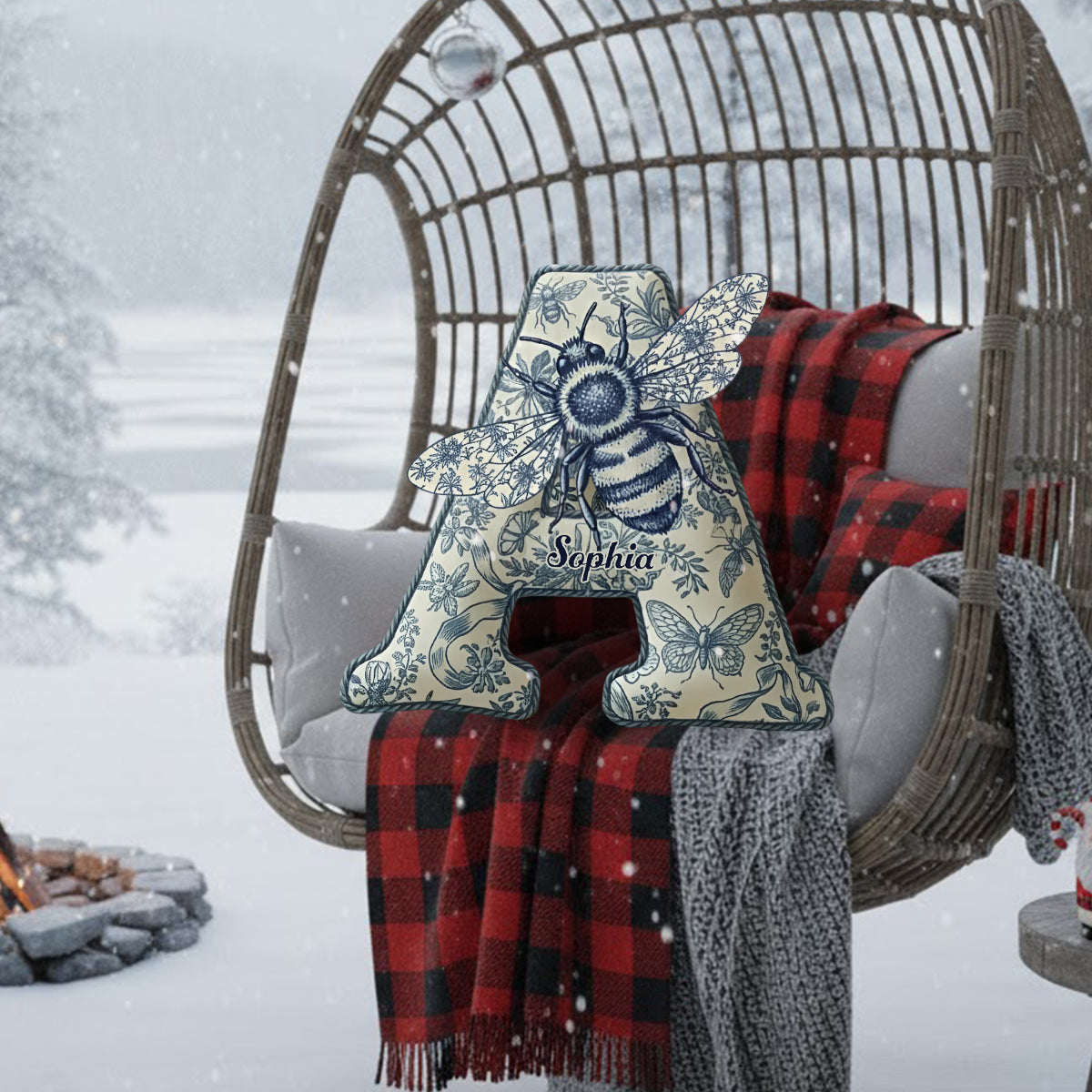 Coussin personnalisé en fausse fourrure abeille Toile De Jouy