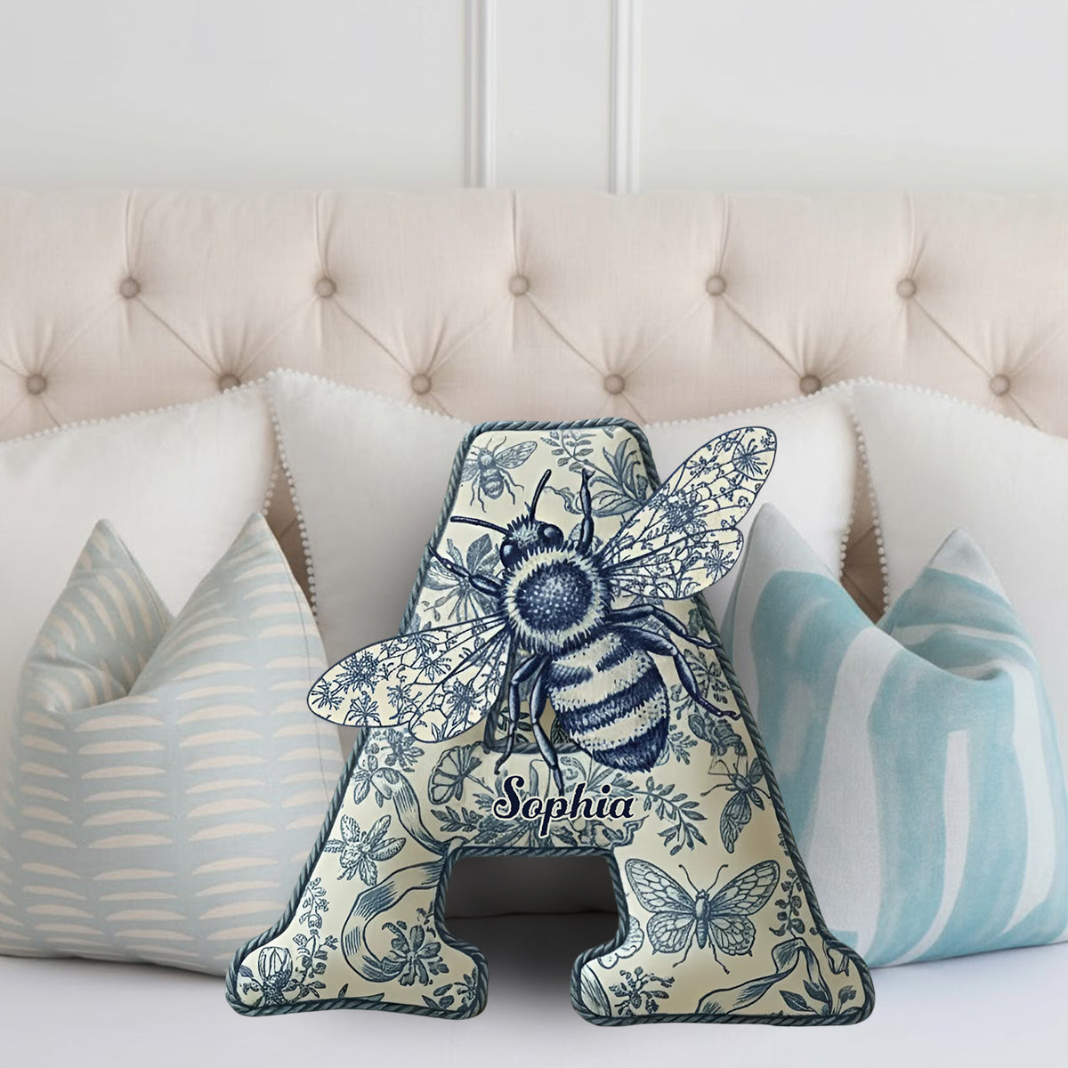 Coussin personnalisé en fausse fourrure abeille Toile De Jouy