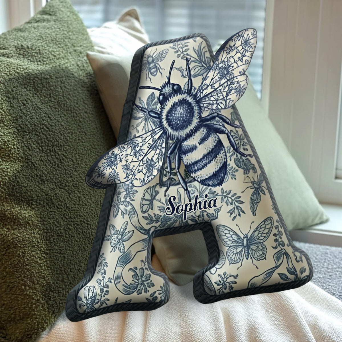 Coussin personnalisé en fausse fourrure abeille Toile De Jouy