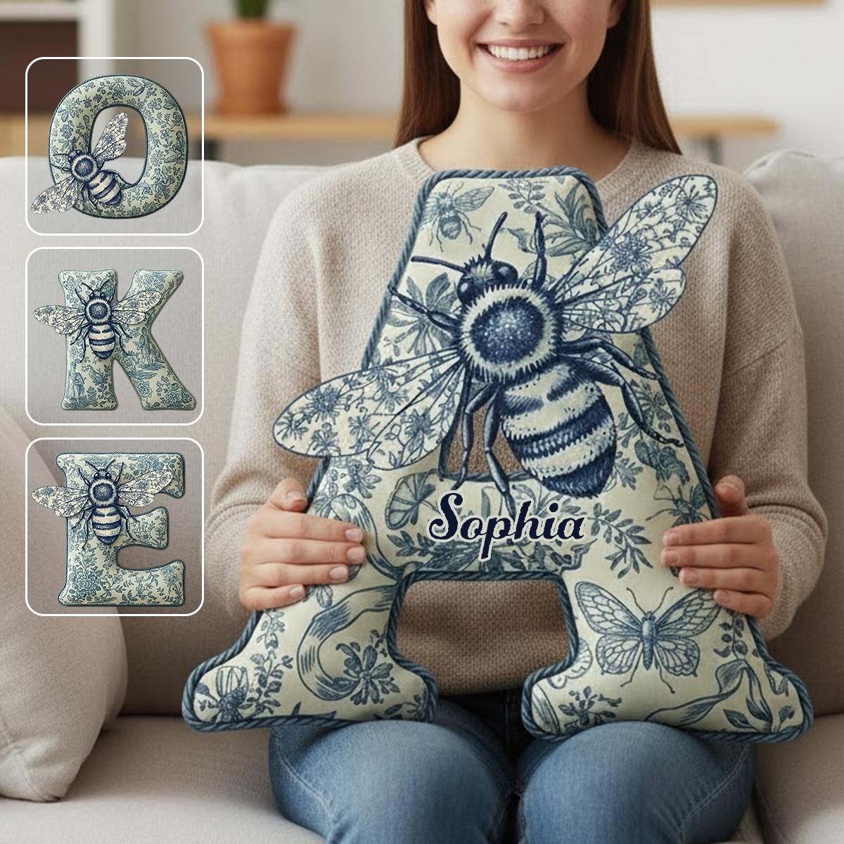 Coussin personnalisé en fausse fourrure abeille Toile De Jouy