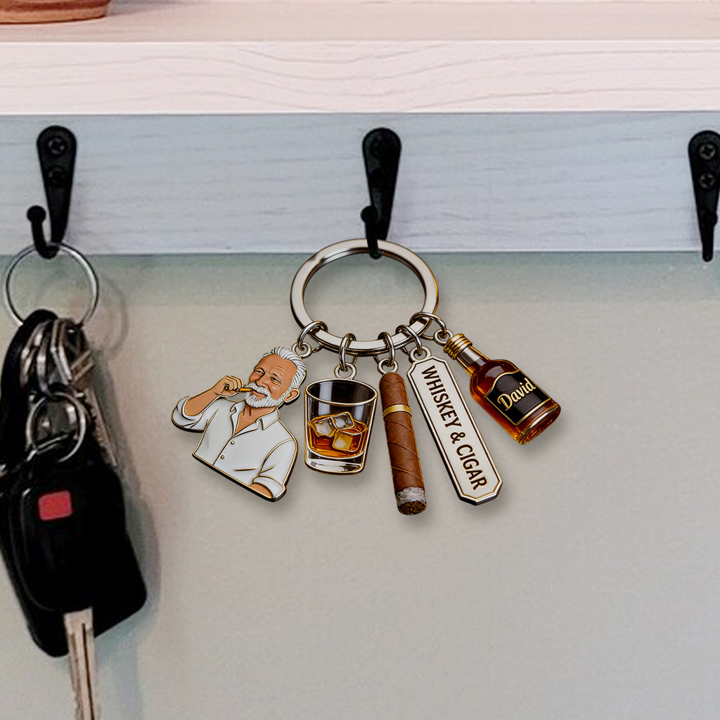 Whiskey And Cigar - Personalized Whisky Premium Keychain With Charms