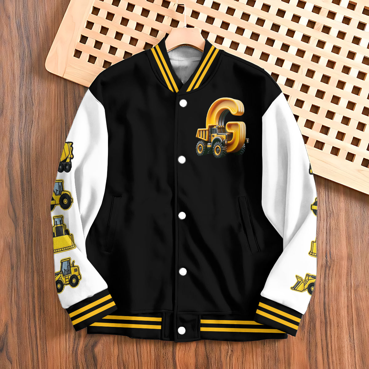 Initial Construction Vehicles For Boys And Girls - Personalized Kid Varsity Jacket